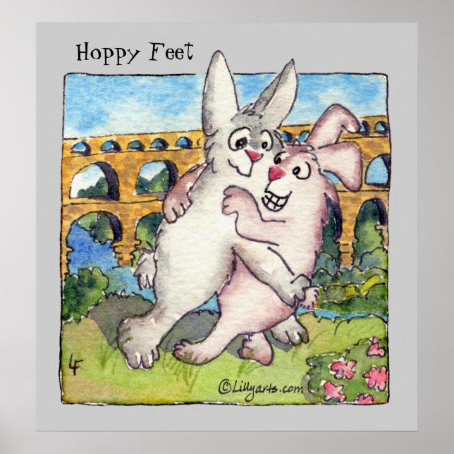 Hoppy Feet Cartoon Rabbits Poster Print (Front)