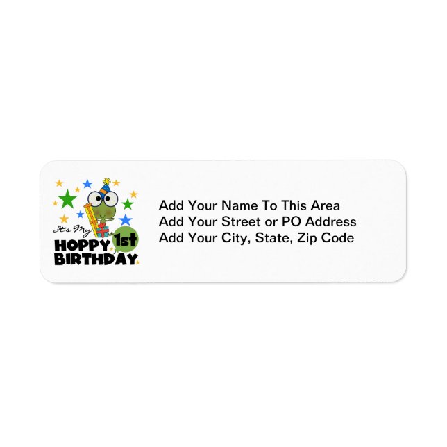 Hoppy Frog 1st Birthday T shirts and Gifts Label (Front)