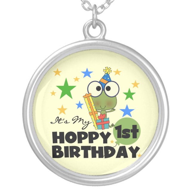 Hoppy Frog 1st Birthday T shirts and Gifts Silver Plated Necklace (Front)