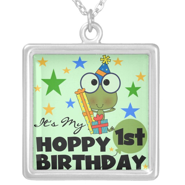Hoppy Frog 1st Birthday T shirts and Gifts Silver Plated Necklace (Front)