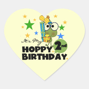 Hoppy Frog 2nd Birthday T-shirts and Gifts Heart Sticker