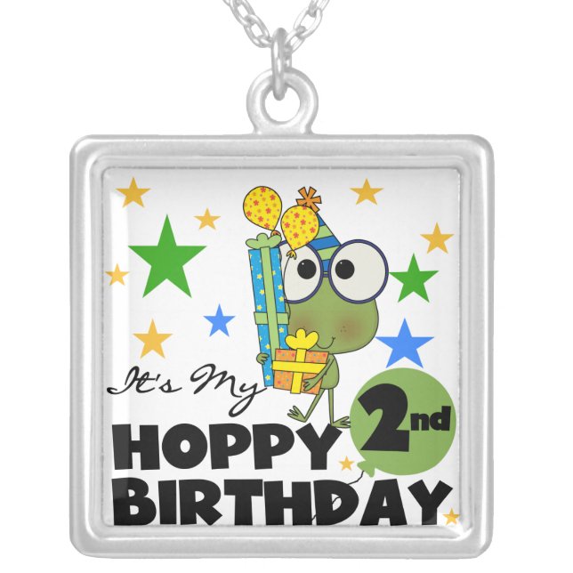 Hoppy Frog 2nd Birthday T-shirts and Gifts Silver Plated Necklace (Front)