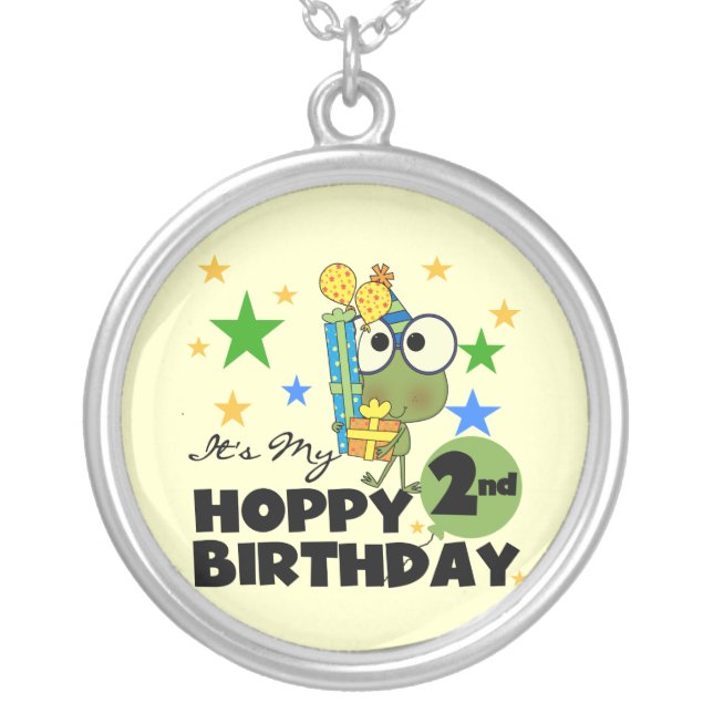 Hoppy Frog 2nd Birthday T-shirts and Gifts Silver Plated Necklace (Front)