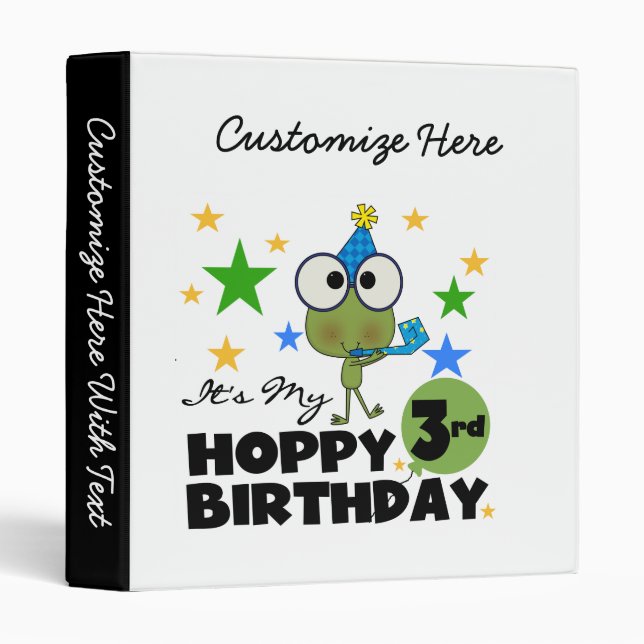 Hoppy Frog 3rd Birthday Tshirts and Gifts 3 Ring Binder (Front/Spine)