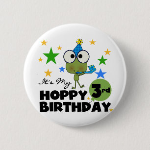 Hoppy Frog 3rd Birthday Tshirts and Gifts Button