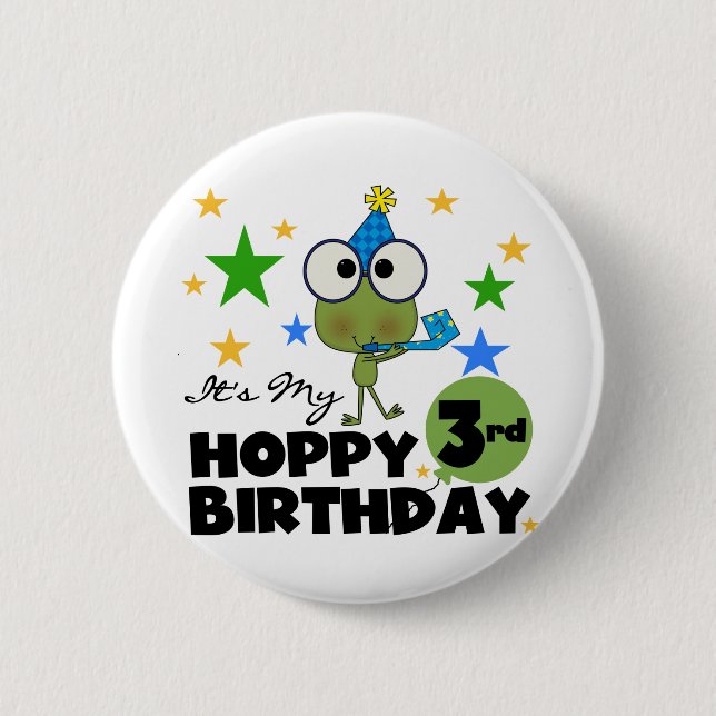 Hoppy Frog 3rd Birthday Tshirts and Gifts Button (Front)