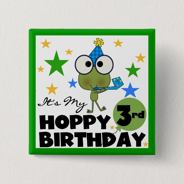 Hoppy Frog 3rd Birthday Tshirts and Gifts Button (Front)