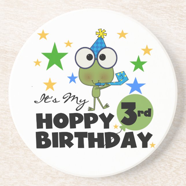 Hoppy Frog 3rd Birthday Tshirts and Gifts Sandstone Coaster (Front)