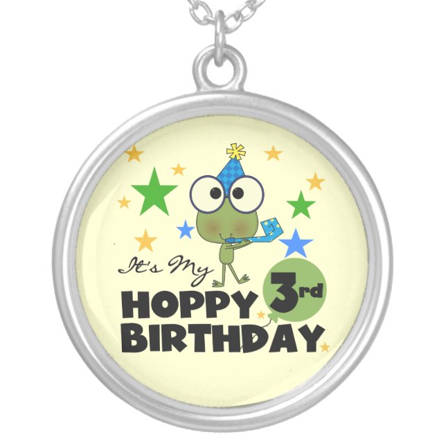 Hoppy Frog 3rd Birthday Tshirts and Gifts Silver Plated Necklace (Front)