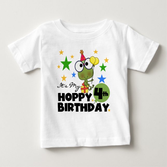 Hoppy Frog 4th Birthday T-shirts and Gifts (Front)