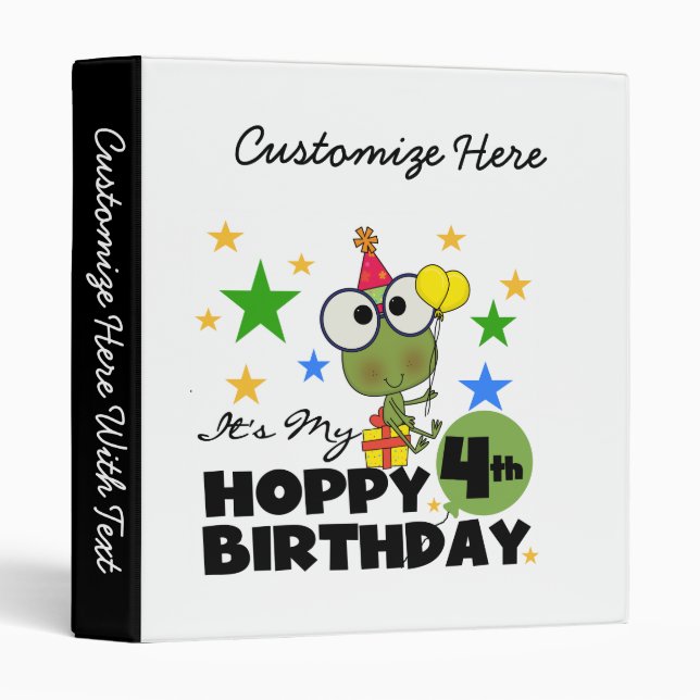 Hoppy Frog 4th Birthday T-shirts and Gifts 3 Ring Binder (Front/Spine)