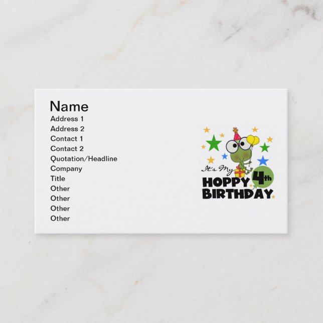 Hoppy Frog 4th Birthday T-shirts and Gifts Business Card (Front)
