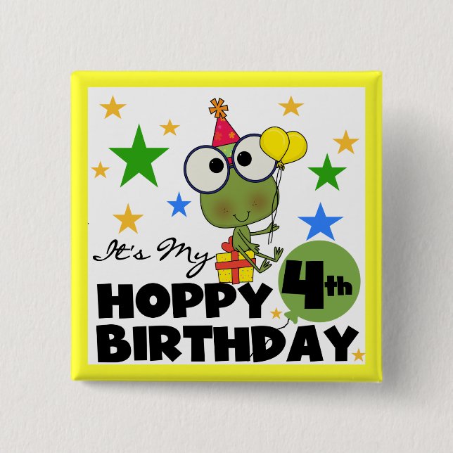 Hoppy Frog 4th Birthday T-shirts and Gifts Button (Front)