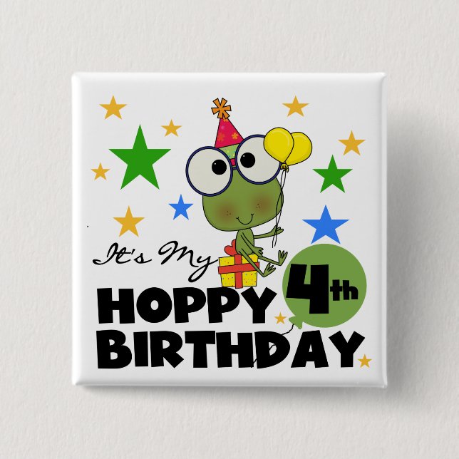 Hoppy Frog 4th Birthday T-shirts and Gifts Button (Front)