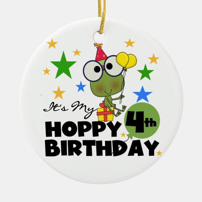 Hoppy Frog 4th Birthday T-shirts and Gifts Ceramic Ornament (Front)