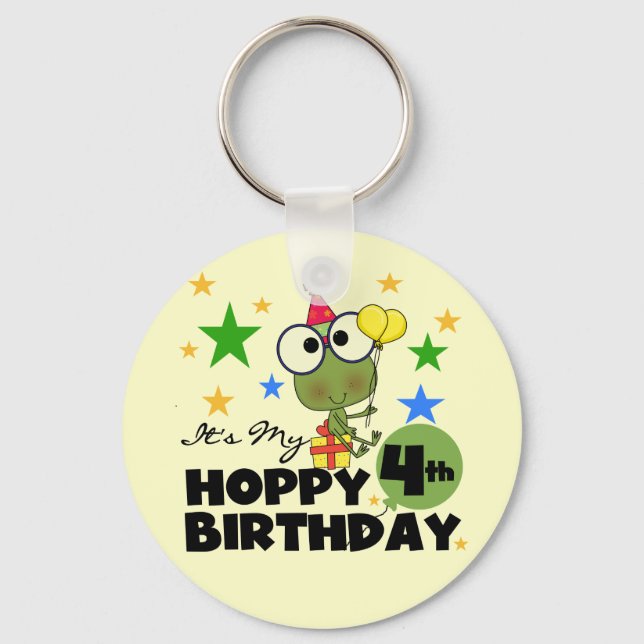 Hoppy Frog 4th Birthday T-shirts and Gifts Keychain (Front)