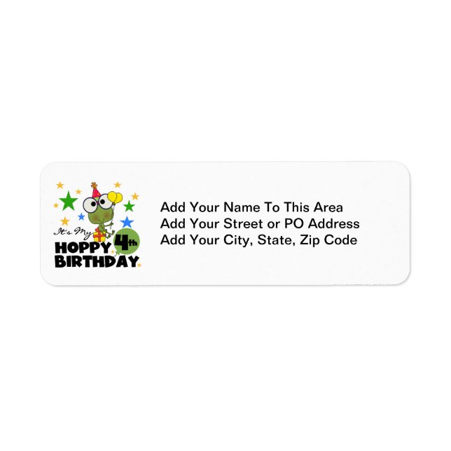 Hoppy Frog 4th Birthday T-shirts and Gifts Label (Front)