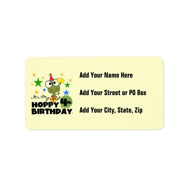 Hoppy Frog 4th Birthday T-shirts and Gifts Label (Front)