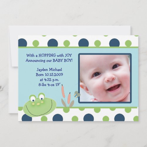 HOPPY FROG Baby Photo birth Announcement