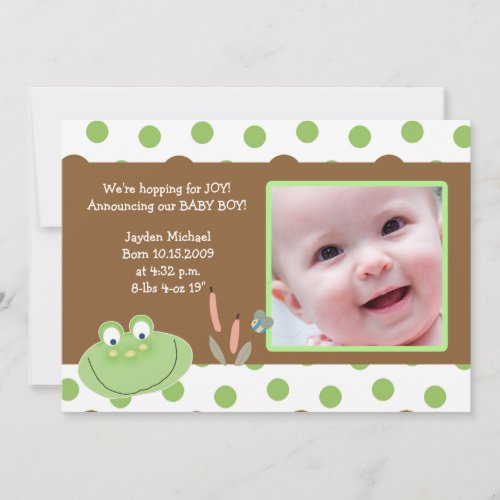 HOPPY FROG Baby Photo birth Announcement