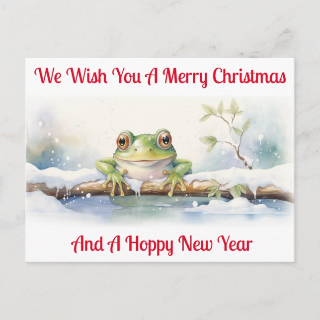 Hoppy frog New Year Wishes Holiday Postcard (Front)