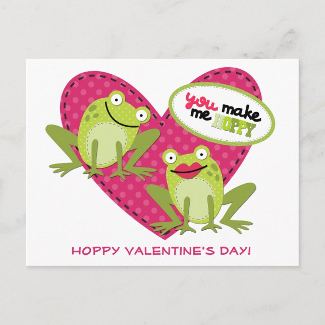 Hoppy Frog Pink Heart Valentine Postcard (Front)