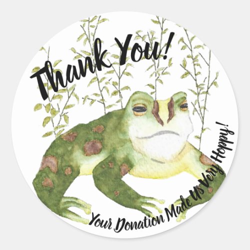 Hoppy Frog Watercolor Thank You Classic Round Sticker
