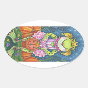 HOPPY HALLOWEEN FROG STICKERS SHEET Oval