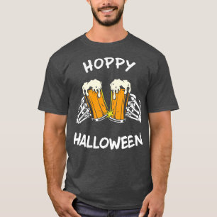 Hoppy Halloween Funny Skeleton Hands With Beer T-Shirt