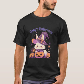 Hoppy Halloween Happy Pun Bunny Rabbit Witch Costu T-Shirt