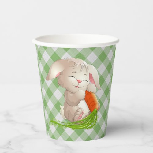 Hoppy Happy Easter Bunny Green Gingham Pattern Pap Paper Cups