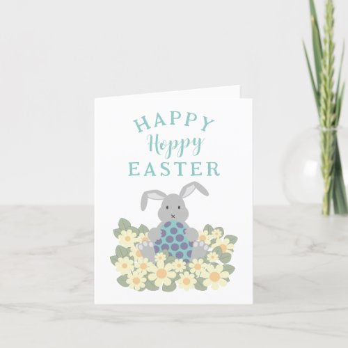 Hoppy Happy Easter Bunny Spring Floral Holiday Card