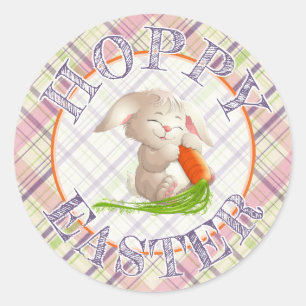 Hoppy Happy Easter Bunny Stripes And Plaid Pattern Classic Round Sticker