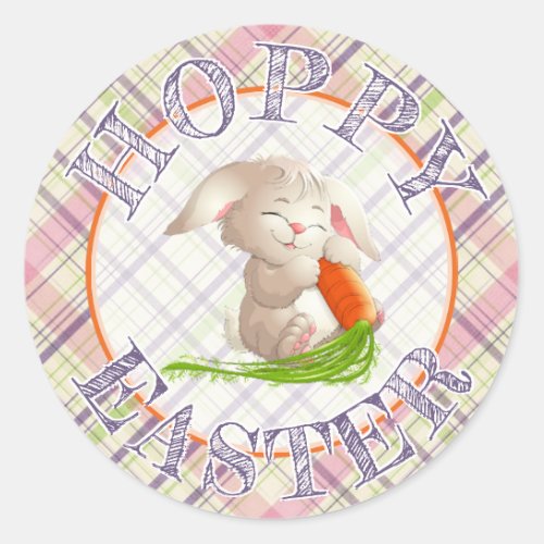 Hoppy Happy Easter Bunny Stripes And Plaid Pattern Classic Round Sticker