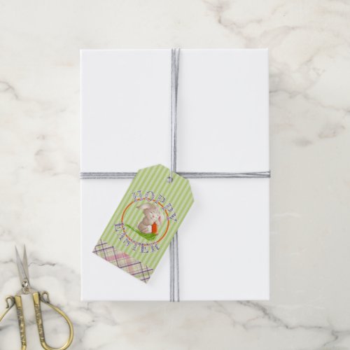 Hoppy Happy Easter Bunny Stripes And Plaid Pattern Gift Tags