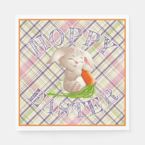 Hoppy Happy Easter Bunny Stripes And Plaid Pattern Napkins