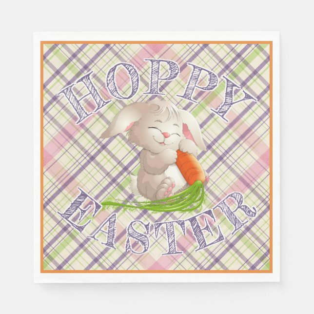 Hoppy Happy Easter Bunny Stripes And Plaid Pattern Napkins (Front)