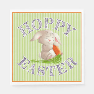 Hoppy Happy Easter Bunny Stripes Pattern Paper Napkins