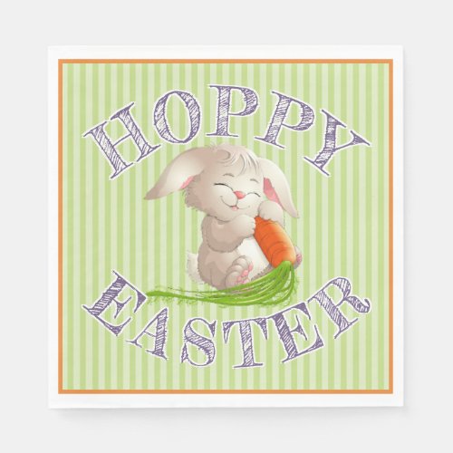 Hoppy Happy Easter Bunny Stripes Pattern Paper Napkins