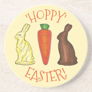 Hoppy Happy Easter Chocolate Bunny Rabbit Carrot Sandstone Coaster
