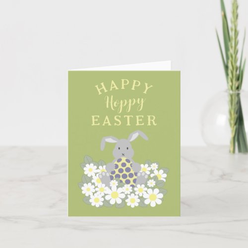 Hoppy Happy Easter Cute Bunny Floral Holiday Card