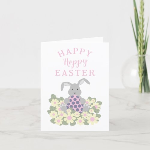 Hoppy Happy Easter Cute Bunny Floral Holiday Card