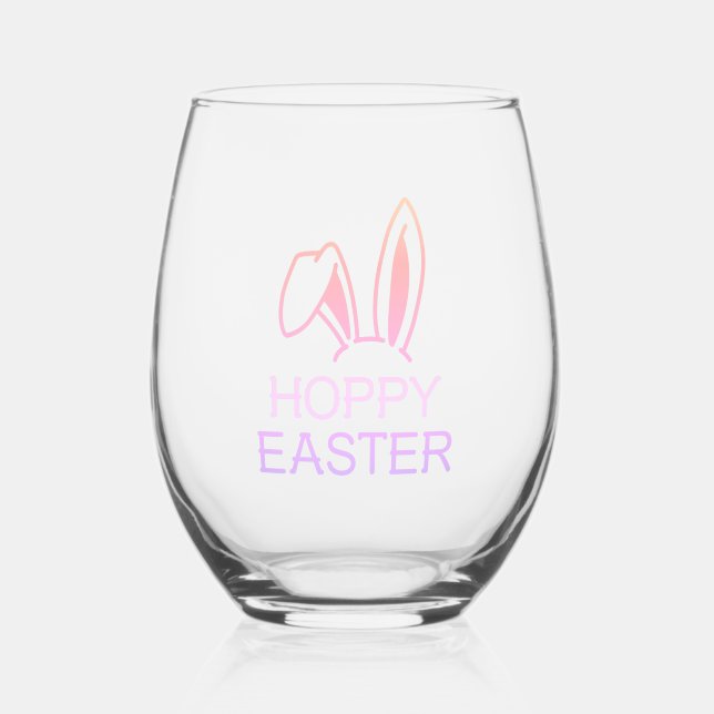 Hoppy Hare Pastel Easter Stemless Wine Glass (Front)