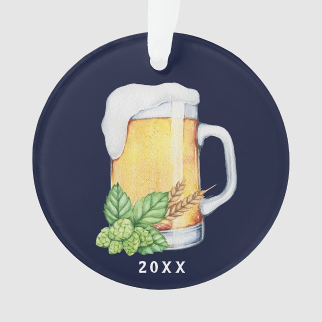 Hoppy Holiday Beer Mug Blue Christmas Ornament (Front)