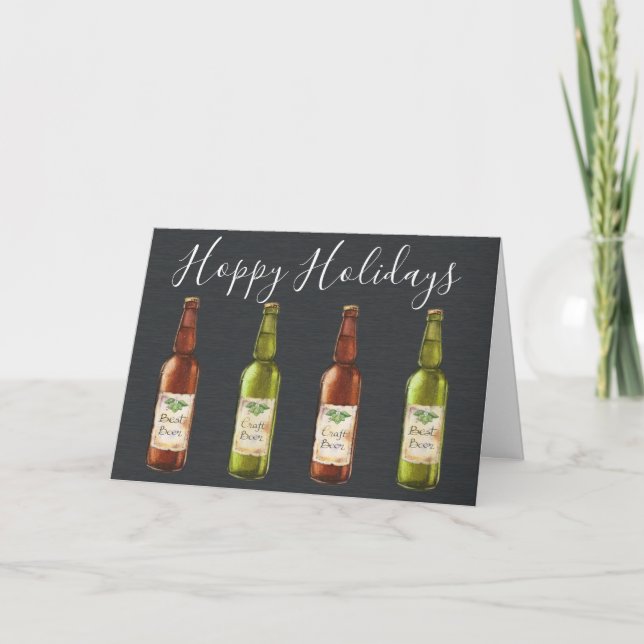 Hoppy Holidays Beer Bottles Holiday Photo Card (Front)