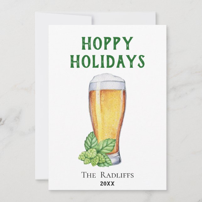 Hoppy Holidays Beer Glass Flat Holiday Card (Front)