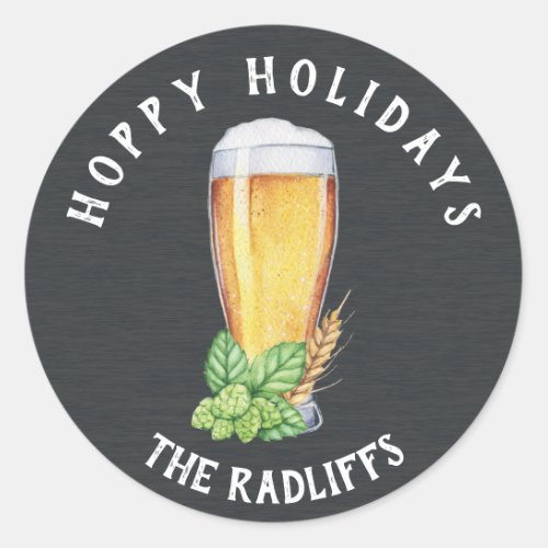 Hoppy Holidays Beer Glass Personalized Sticker