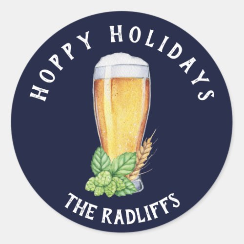 Hoppy Holidays Beer Glass Personalized Sticker