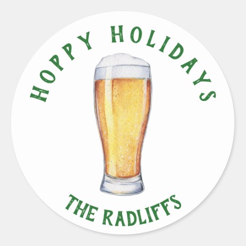 Hoppy Holidays Beer Glass Personalized Sticker