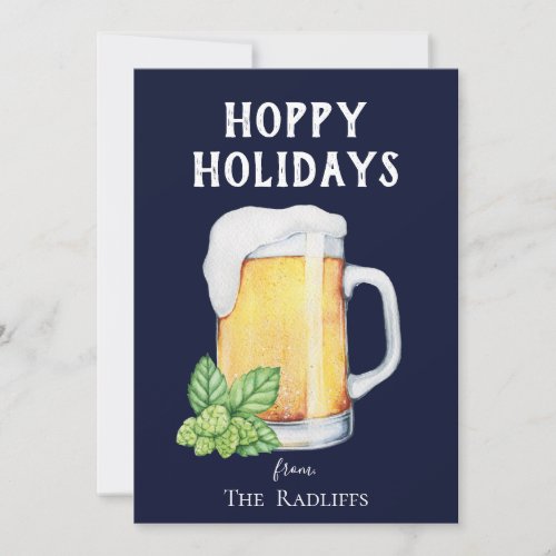 Hoppy Holidays Beer Mug Flat Blue Holiday Card